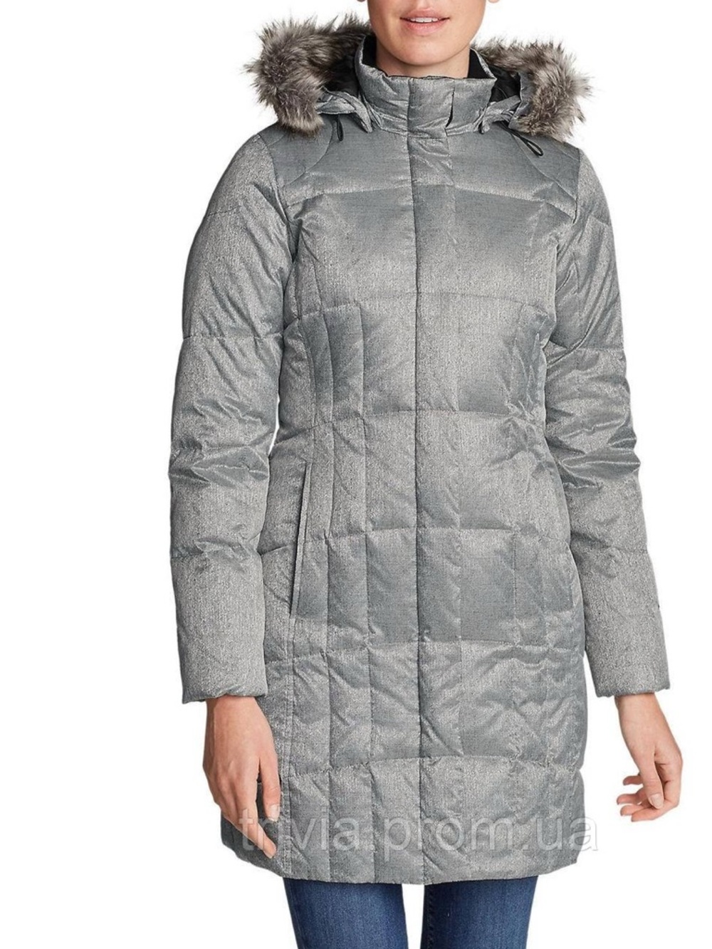 🩶 🦅 Eddie Bauer Women's Lodge Down Parka Hooded Puffer Silver Gray XS EUC